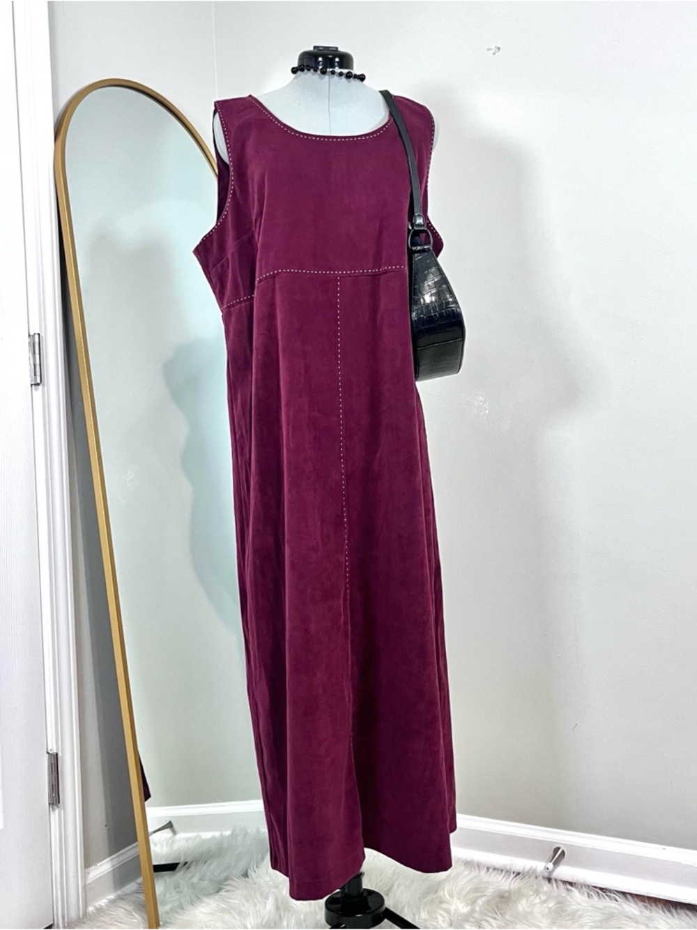 Vintage 90s White Stag Sleeveless Burgundy Faux Suede Maxi Dress